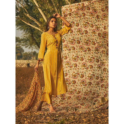 Baise Gaba Yellow Sambac Kurta (Set Of 3)