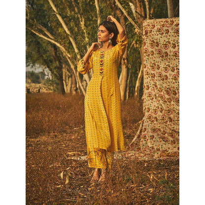 Baise Gaba Yellow Sambac Kurta (Set Of 3)