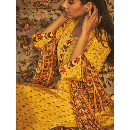 Baise Gaba Yellow Sambac Kurta (Set Of 3)