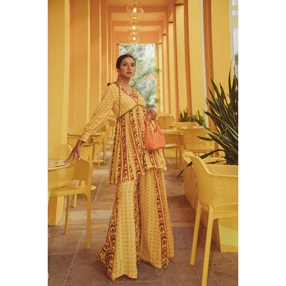 Baise Gaba Yellow Oleander Gharara (Set Of 2)