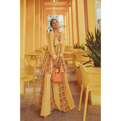 Baise Gaba Yellow Oleander Gharara (Set Of 2)