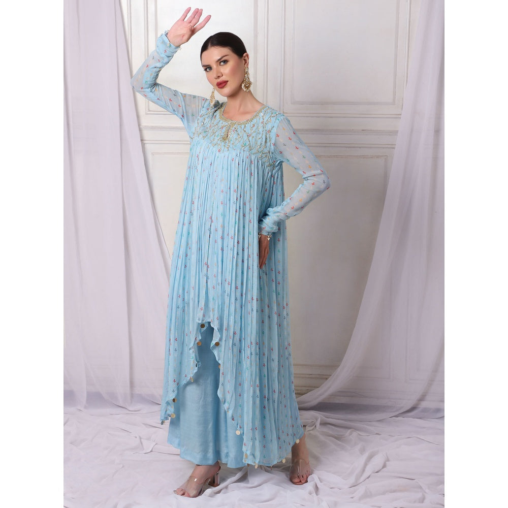 Bha-Sha Koyal Blue Embellished Kurta with Palazzo & Dupatta (Set of 3)