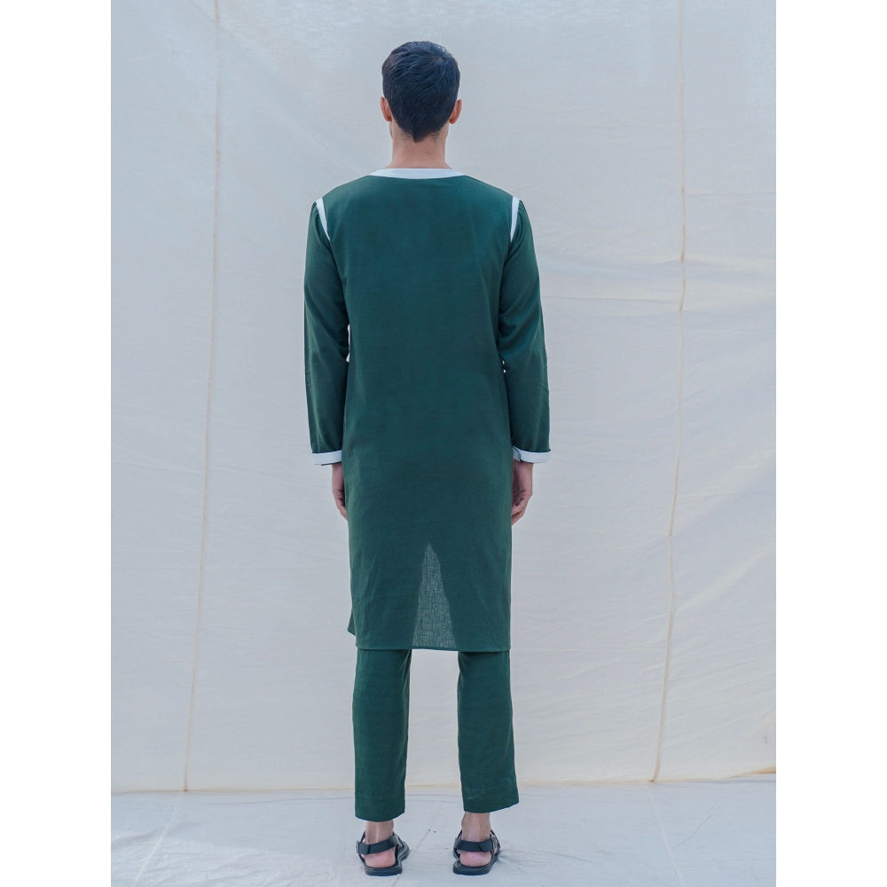 Bohame Cotton X Linen In Green Kurta And Pajama (Set of 2)