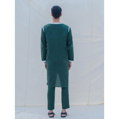Bohame Cotton X Linen In Green Kurta And Pajama (Set of 2)