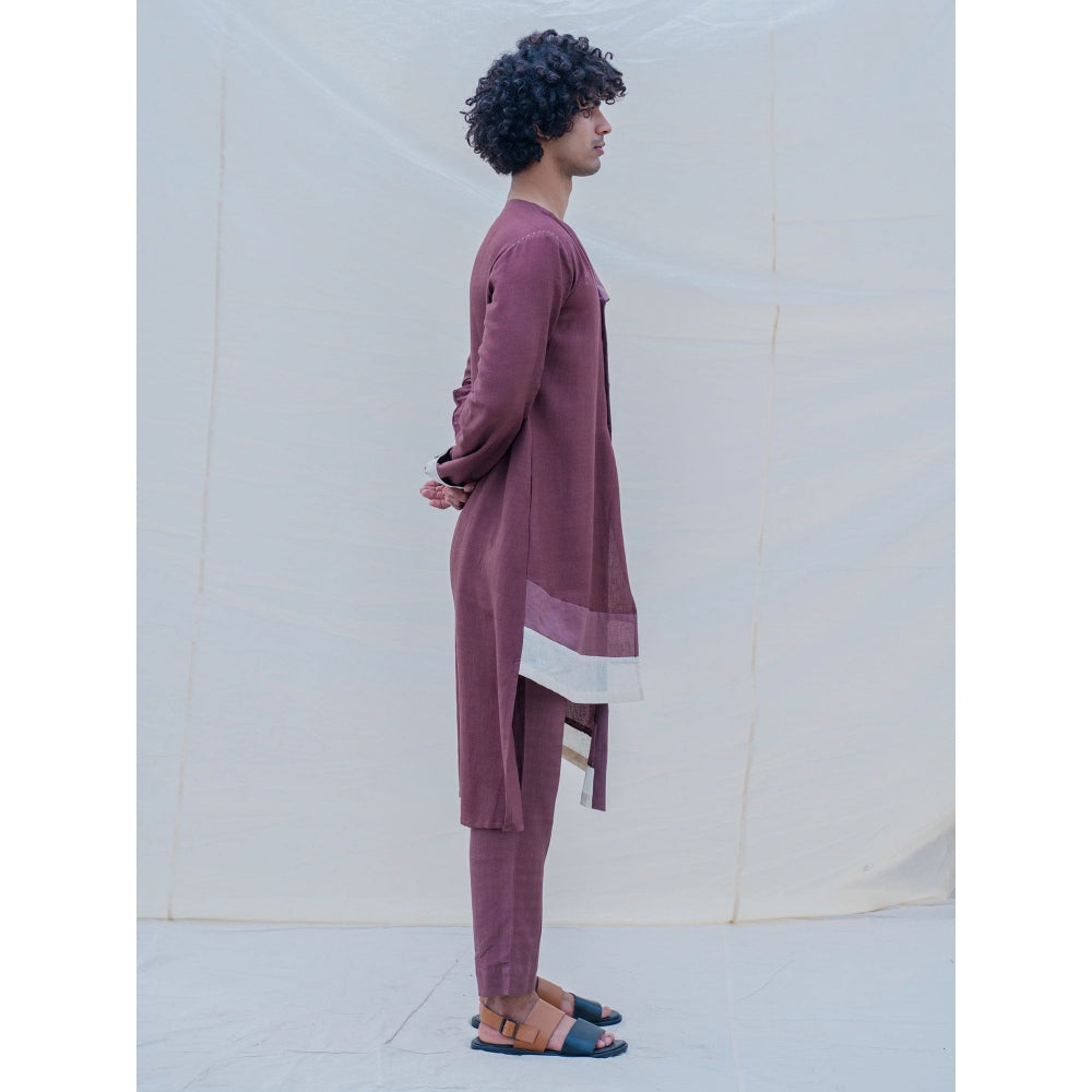 Bohame Cotton X Linen Dark Mauve Kurta With Pajama (Set of 2)