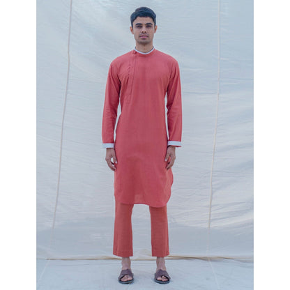 Bohame Cotton X Linen Coral Kurta With Pajama (Set of 2)