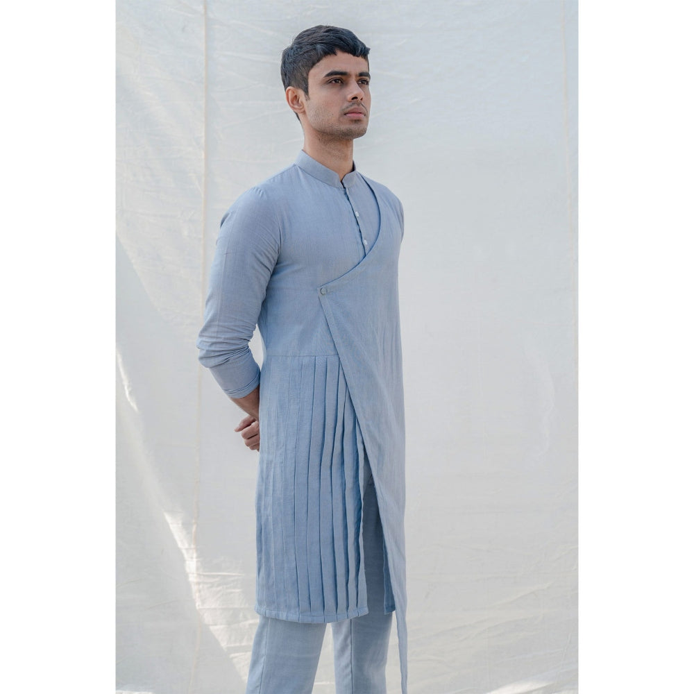 Bohame Cotton X Linen Blue And Light Kurta With Pajama (Set of 2)