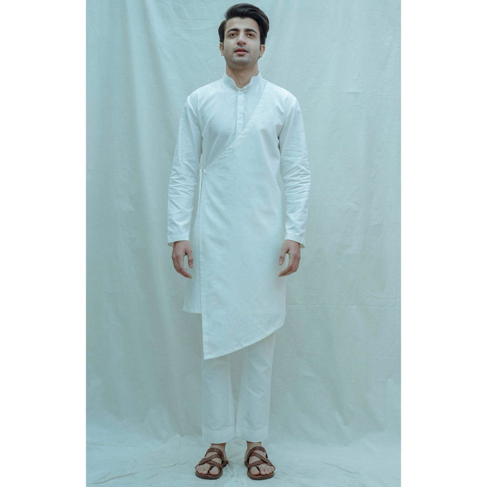 Bohame Angrakha Kurta With Pajama In White (Set of 2)