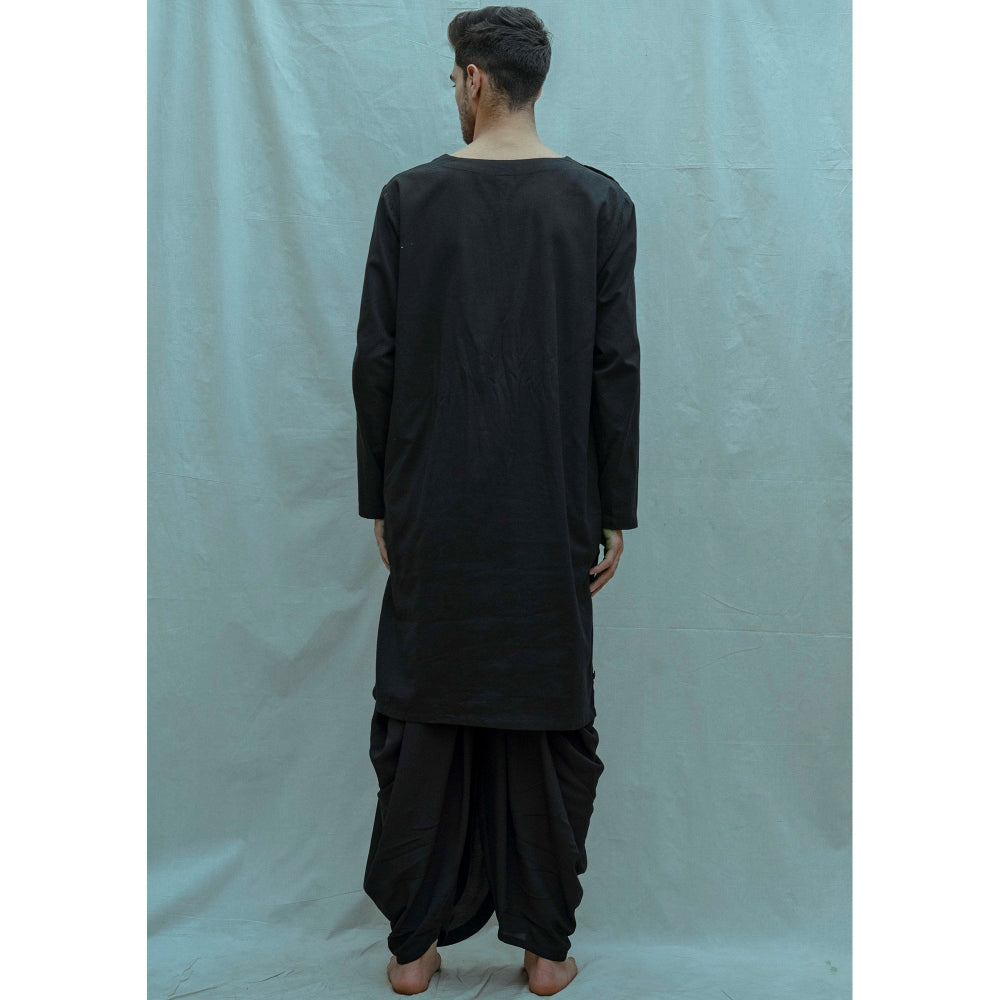 Bohame Black Kurta With Pajama And Black Dhoti (Set of 2)