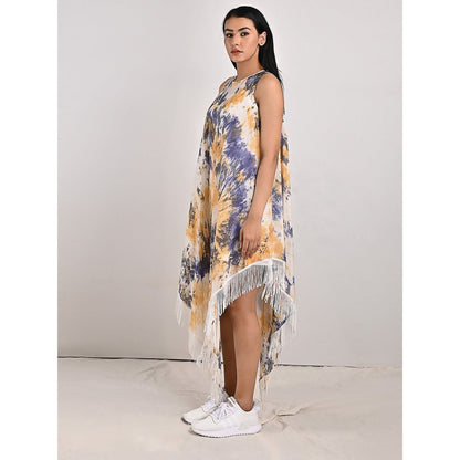 Bohame Donna Fringed Tie-Dye Dress with Spaghetti Top (Set of 2)