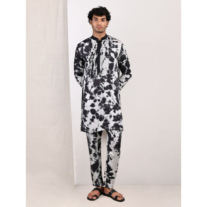 Bohame Blake Light Grey and Black Tie Dye Kurta (Set of 2)