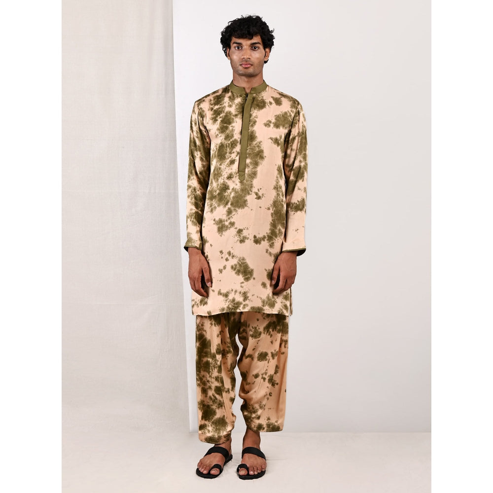 Bohame Finn Beige and Green Kurta (Set of 2)