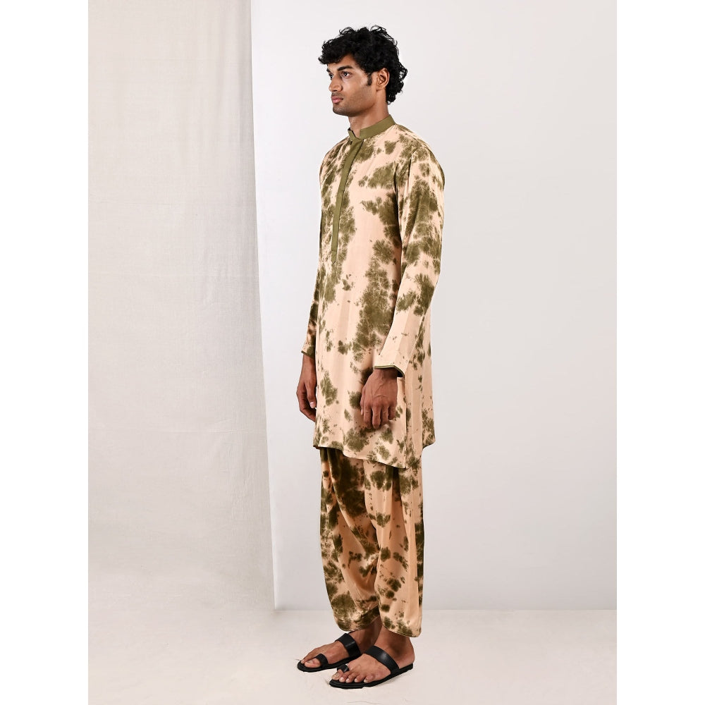 Bohame Finn Beige and Green Kurta (Set of 2)