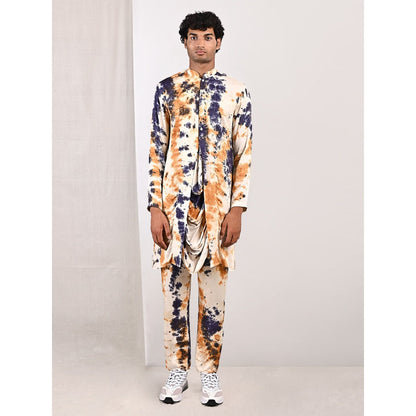 Bohame Jayden Blue and Mustard Cowl Kurta (Set of 2)