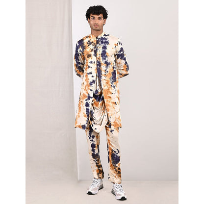 Bohame Jayden Blue and Mustard Cowl Kurta (Set of 2)