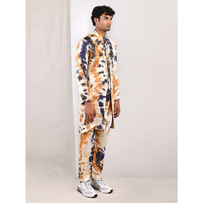Bohame Jayden Blue and Mustard Cowl Kurta (Set of 2)