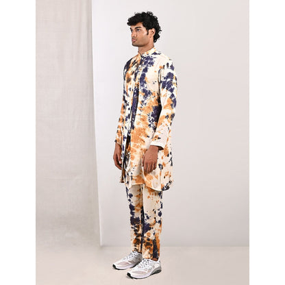 Bohame Jayden Blue and Mustard Cowl Kurta (Set of 2)