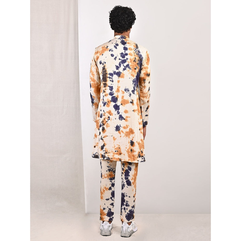 Bohame Jayden Blue and Mustard Cowl Kurta (Set of 2)