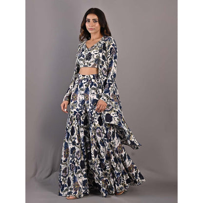 Bohame Cassia Multi-Blue & Off White Sharara (Set of 3)