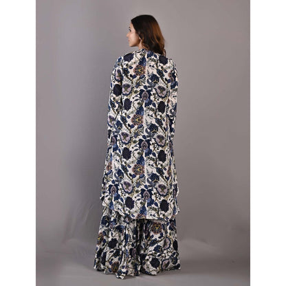 Bohame Cassia Multi-Blue & Off White Sharara (Set of 3)