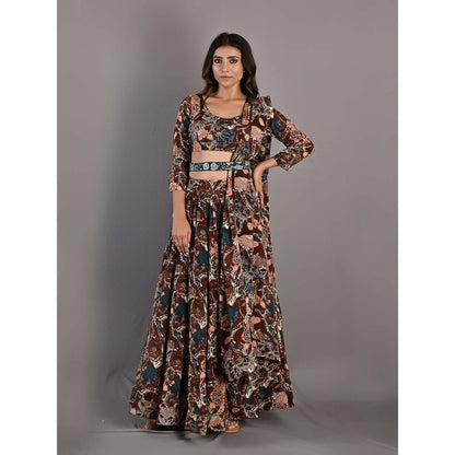 Bohame Zaria Maroon Lehenga (Set of 4)