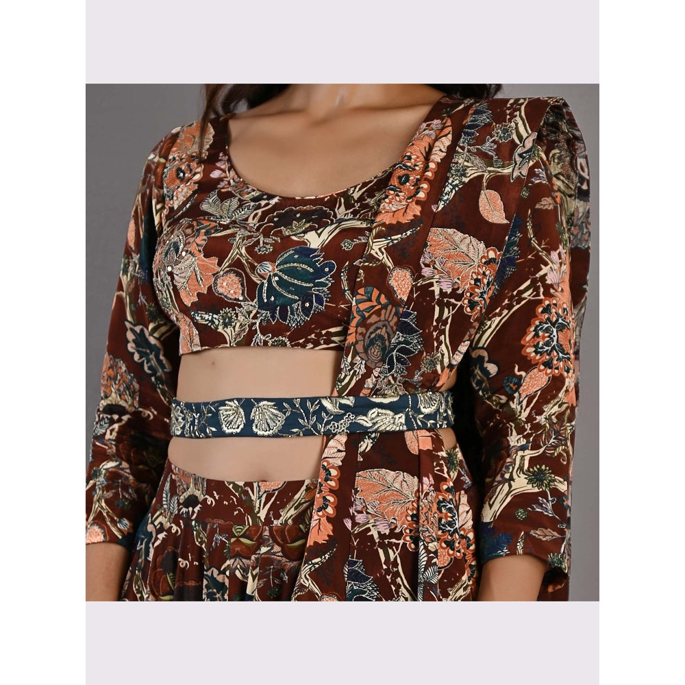 Bohame Zaria Maroon Lehenga (Set of 4)