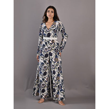Bohame Dahlia Multi & Off White Jumpsuit with Embroidered Belt (Set of 2)
