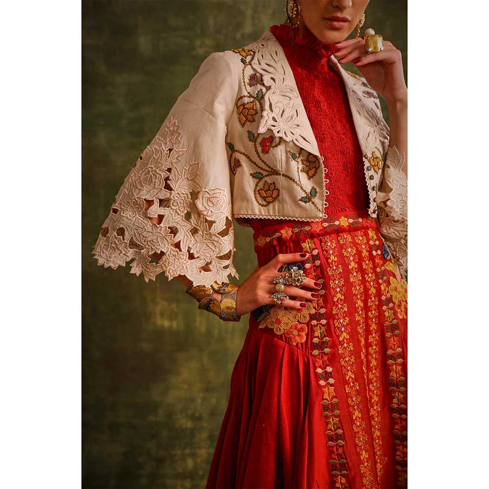 CHANDRIMA Red Panelled Lehenga
