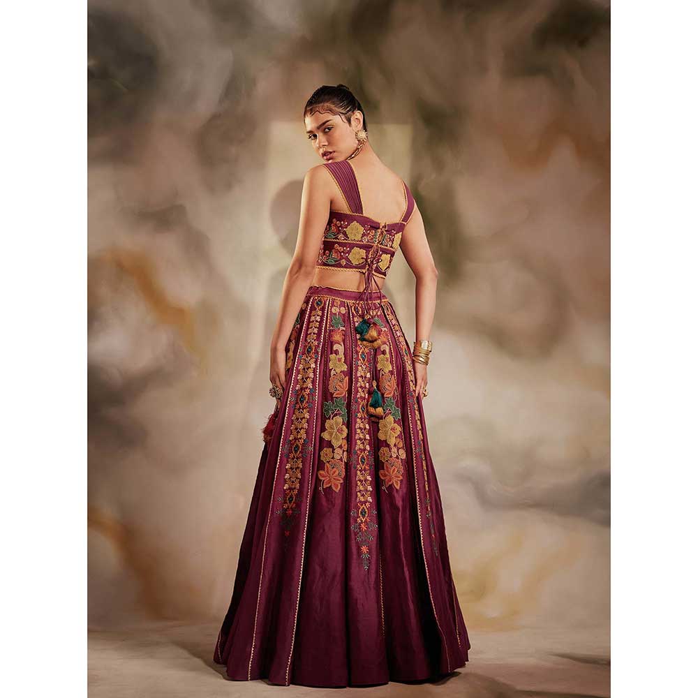 CHANDRIMA Plum Pleated Beadwork Lehenga