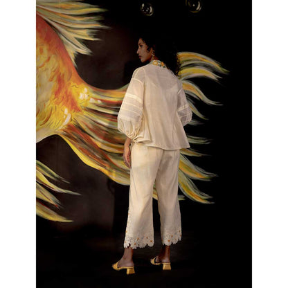 CHANDRIMA Ivory Chanderi Daisy Shirt