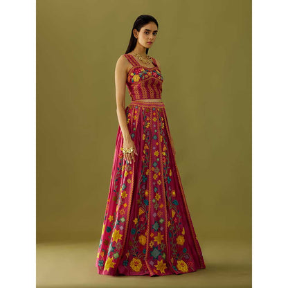 CHANDRIMA Magenta Embroidered Crop Top