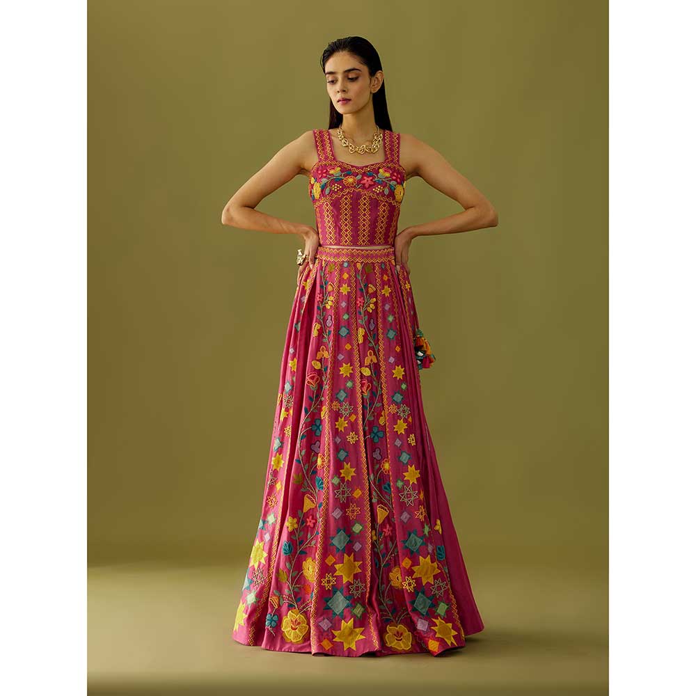 CHANDRIMA Magenta Star Applique Skirt