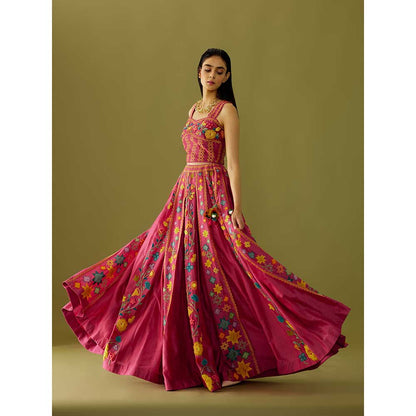 CHANDRIMA Magenta Star Applique Skirt