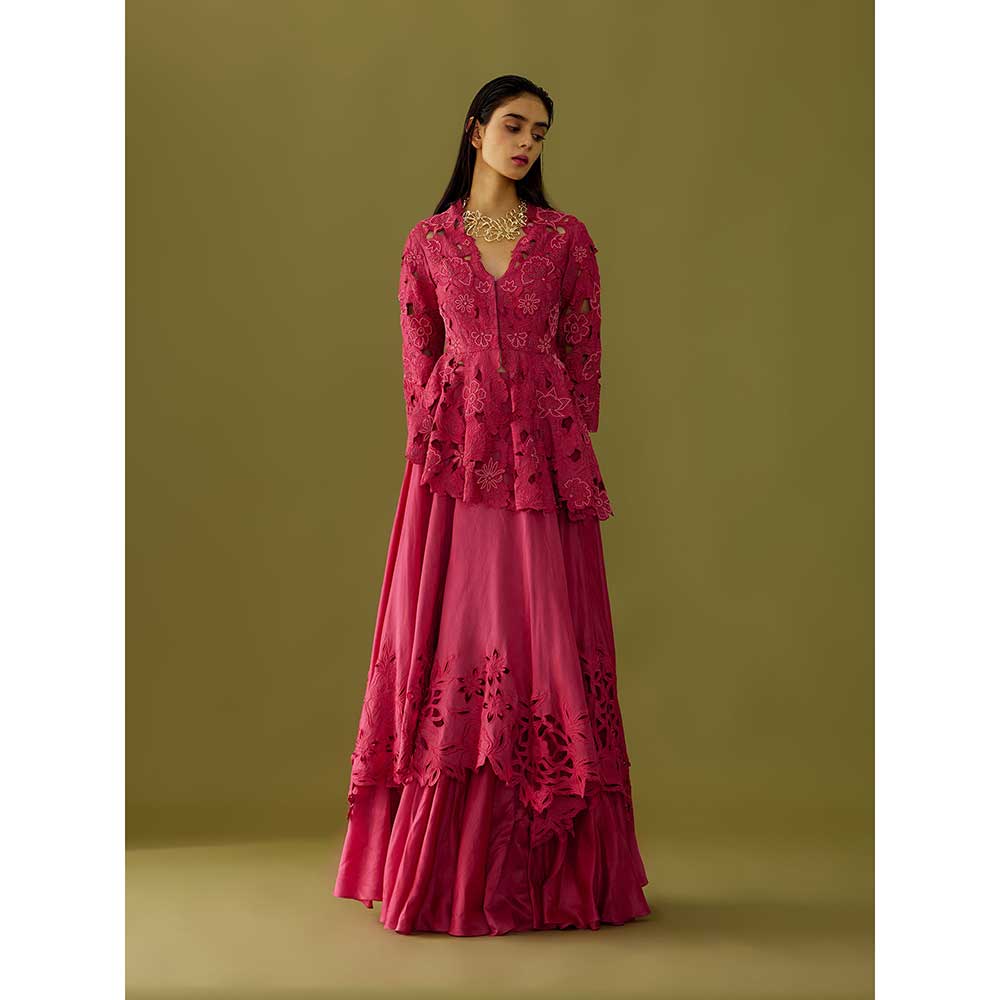 CHANDRIMA Fuchsia Pink Cutwork Skirt