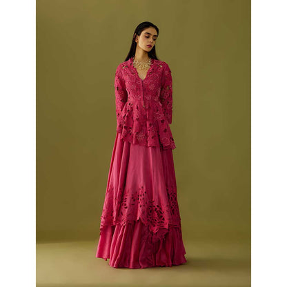 CHANDRIMA Fuchsia Pink Cutwork Skirt