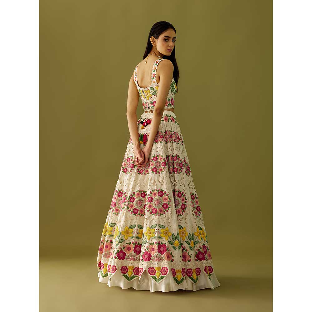 CHANDRIMA Ivory Embroidered and Applique Skirt