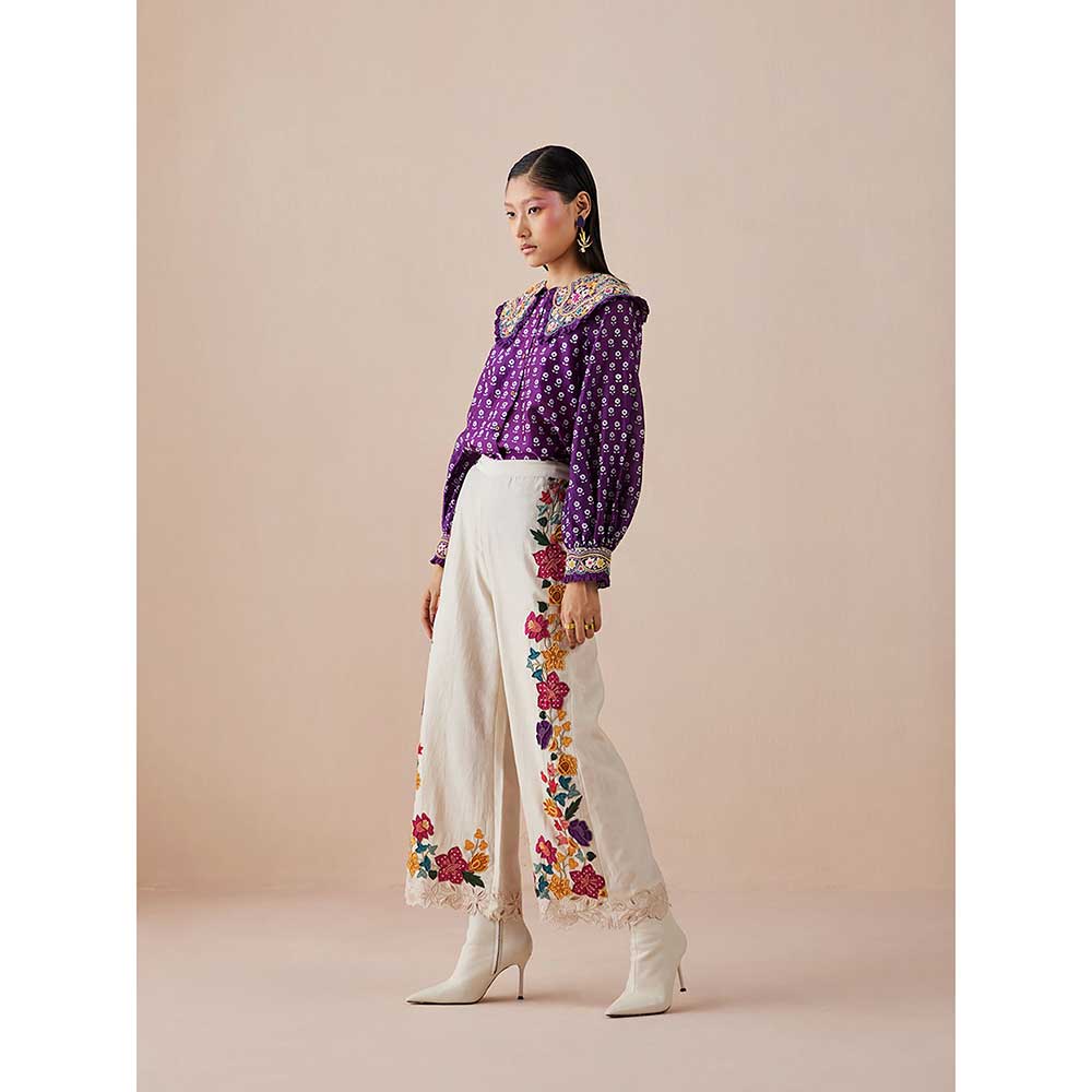 CHANDRIMA Purple Printed Shirt with Collar Detail