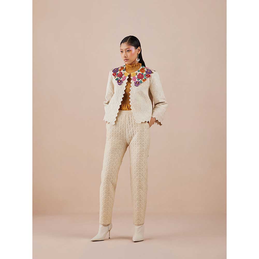 CHANDRIMA Ivory Quilted Short Jacket