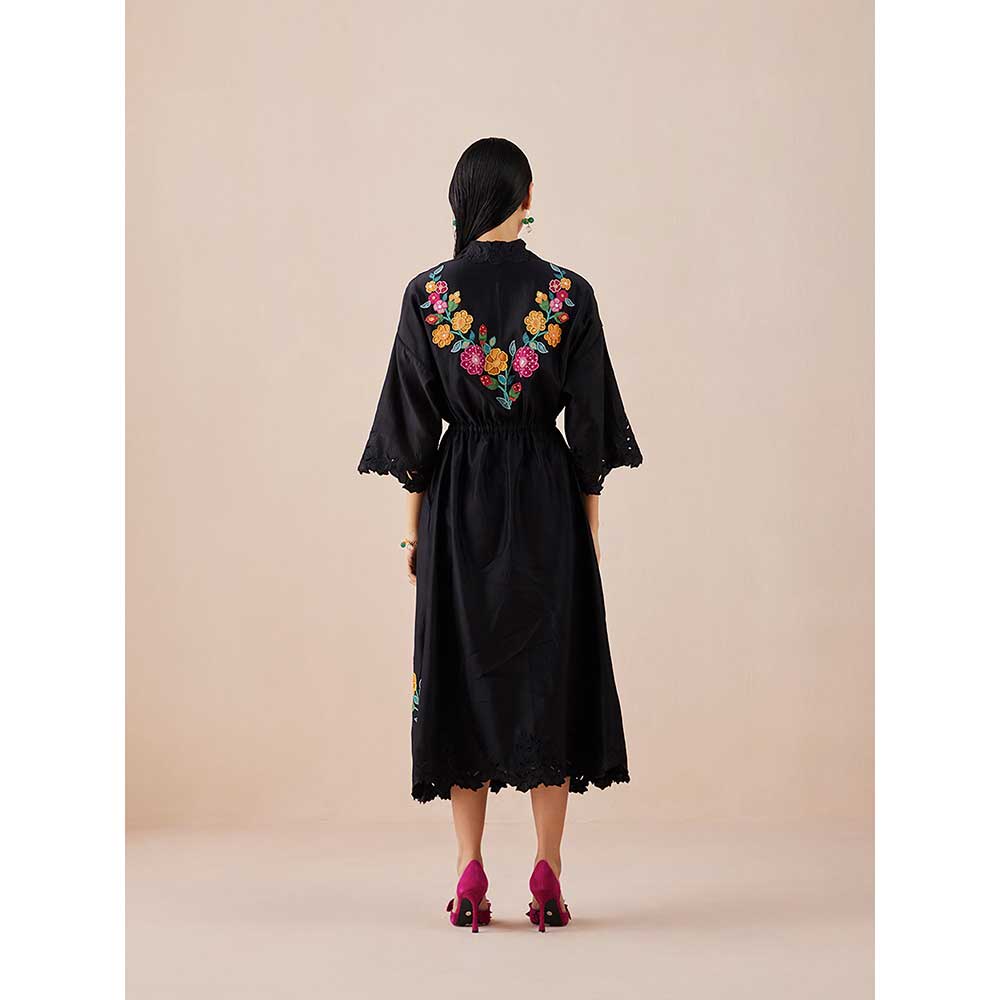CHANDRIMA Black Applique Shirt Dress