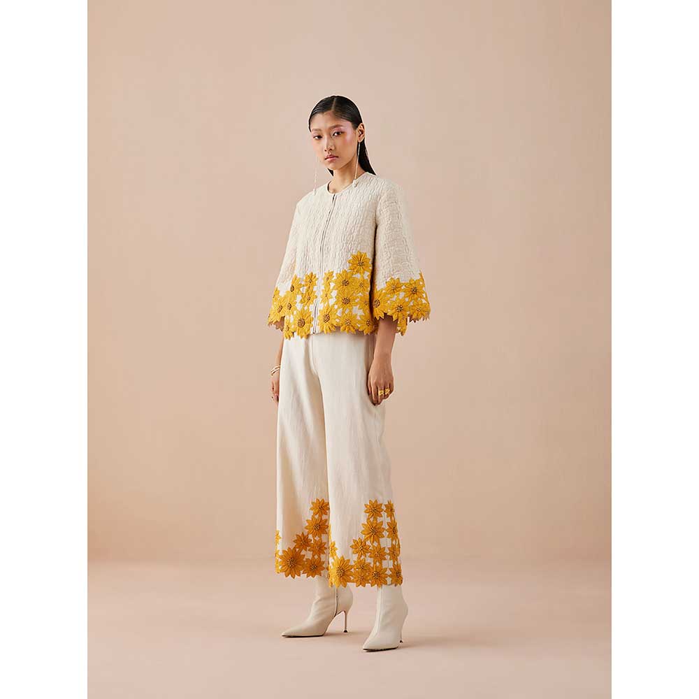 CHANDRIMA Ivory Quilted Sunflower Jacket