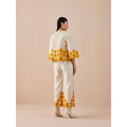 CHANDRIMA Ivory Quilted Sunflower Jacket