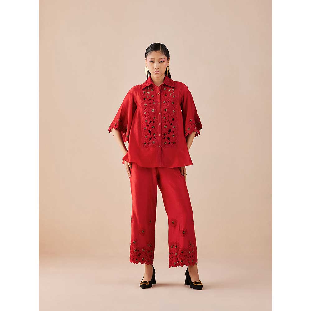 CHANDRIMA Red Poppy Applique Shirt