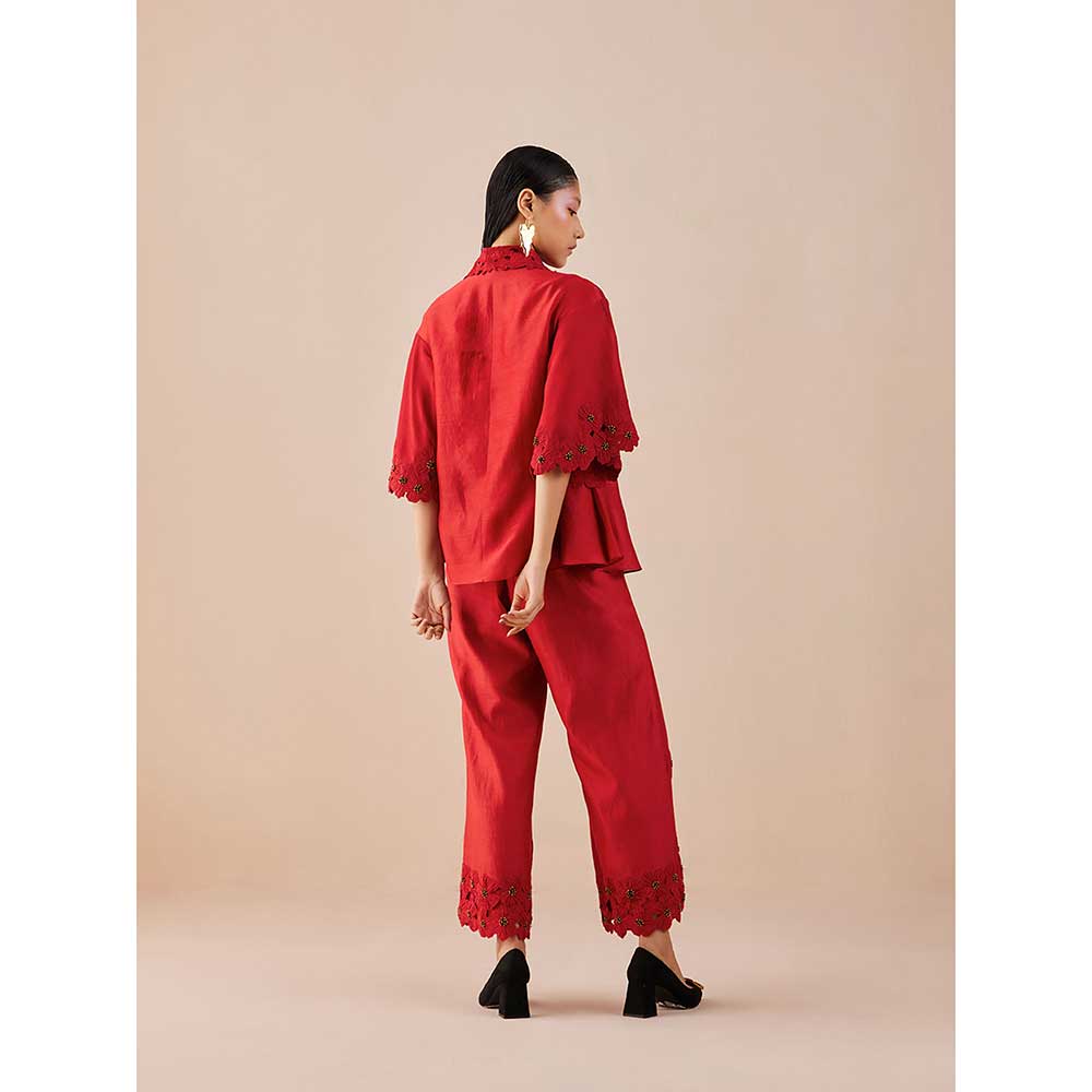 CHANDRIMA Red Poppy Applique Pants