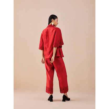 CHANDRIMA Red Poppy Applique Pants