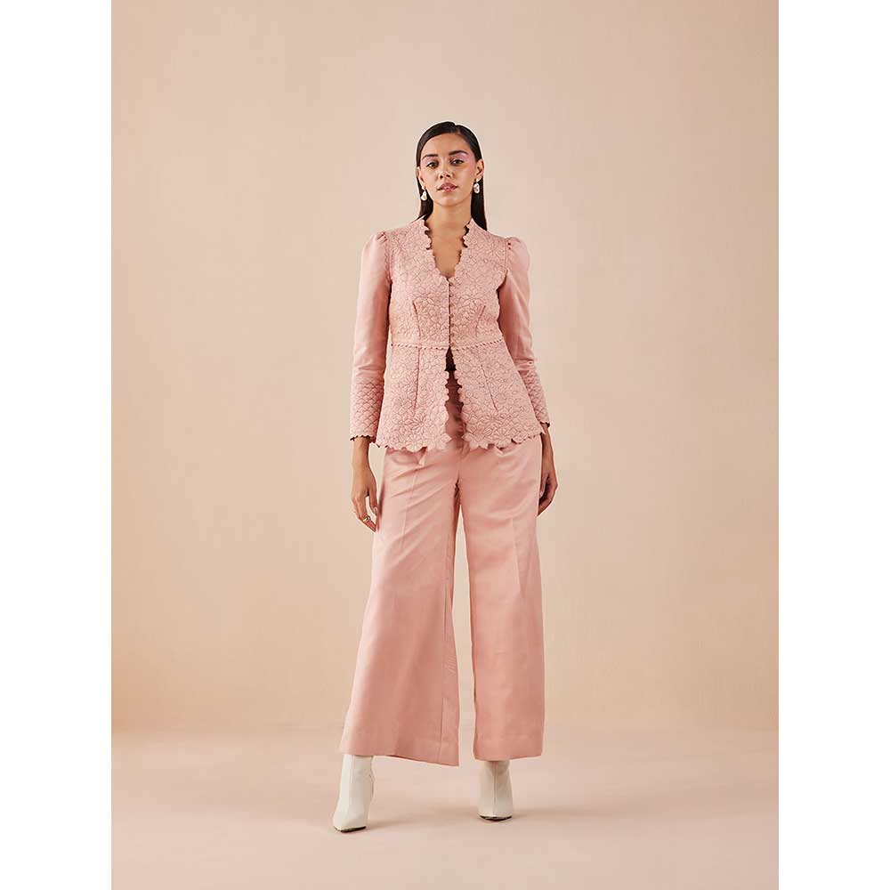 CHANDRIMA Pink Quilted Peplum Jacket