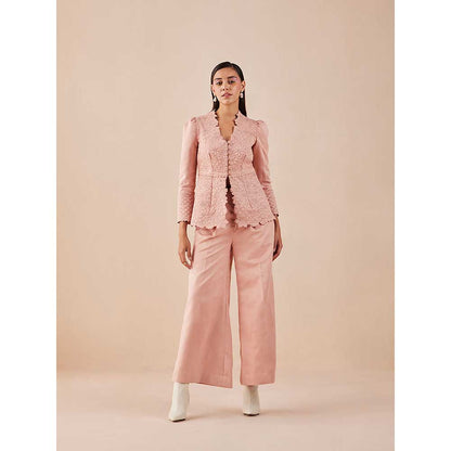 CHANDRIMA Pink Quilted Peplum Jacket