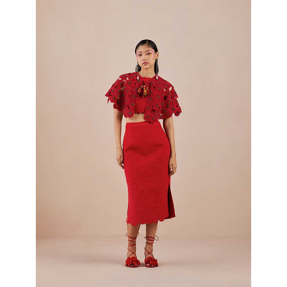 CHANDRIMA Red Quilted Skirt