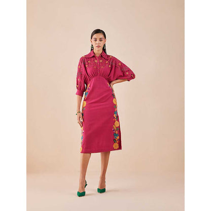 CHANDRIMA Fuchsia Applique And Beadwork Kimono Dress