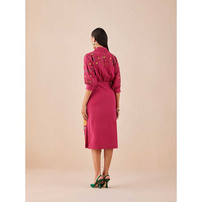 CHANDRIMA Fuchsia Applique And Beadwork Kimono Dress