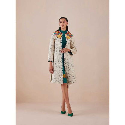CHANDRIMA Green Applique And Ruched Dress